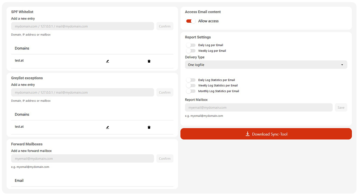 IKARUS-mail.security Exceptions Greylisting